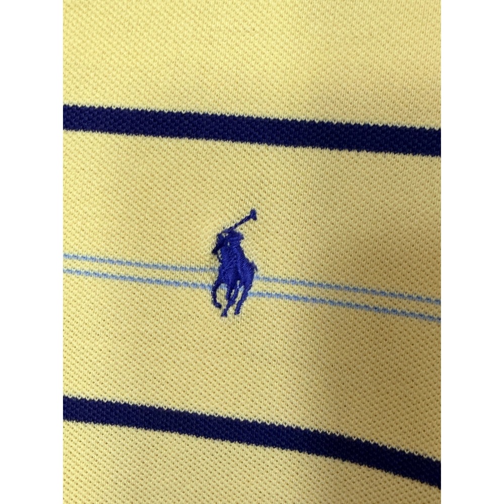 Polo Ralph Lauren Mens XL Yellow Striped Short Sleeve Cotton Pique Polo Shirt - Picture 2 of 7
